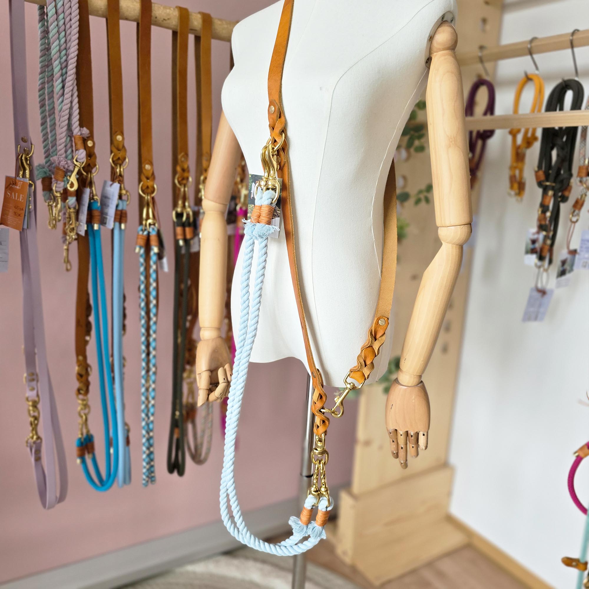 Baumwoll Koppelleine Pastell Blau (große Karabiner) + Tauzergel Gratis