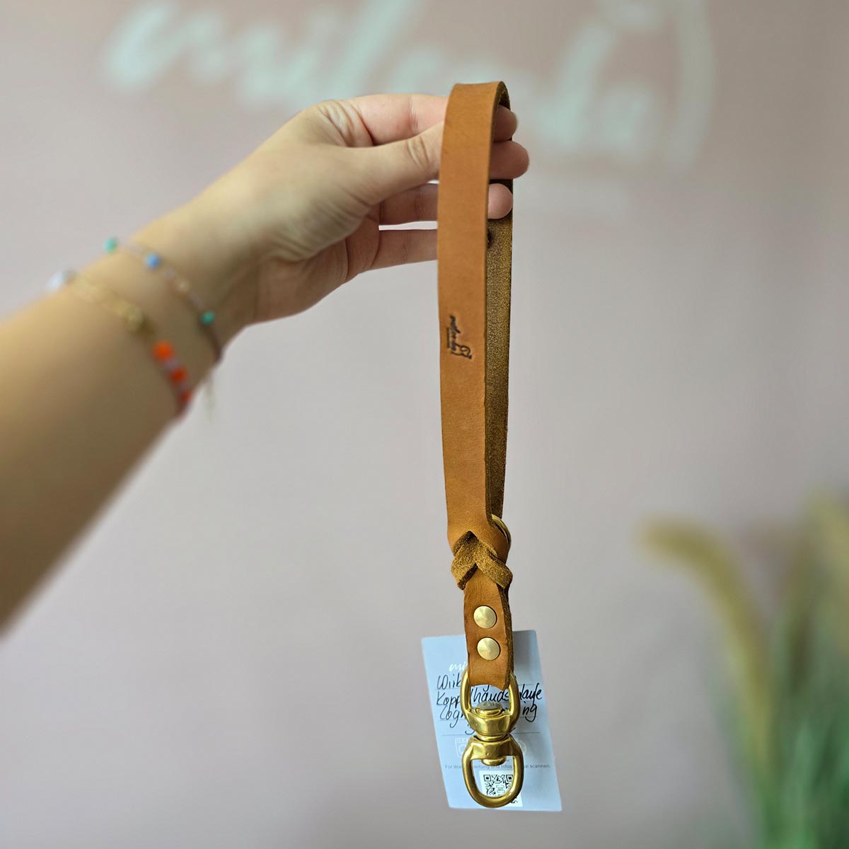 Koppelleinen Handschlaufe Cognac (großer Wirbel)