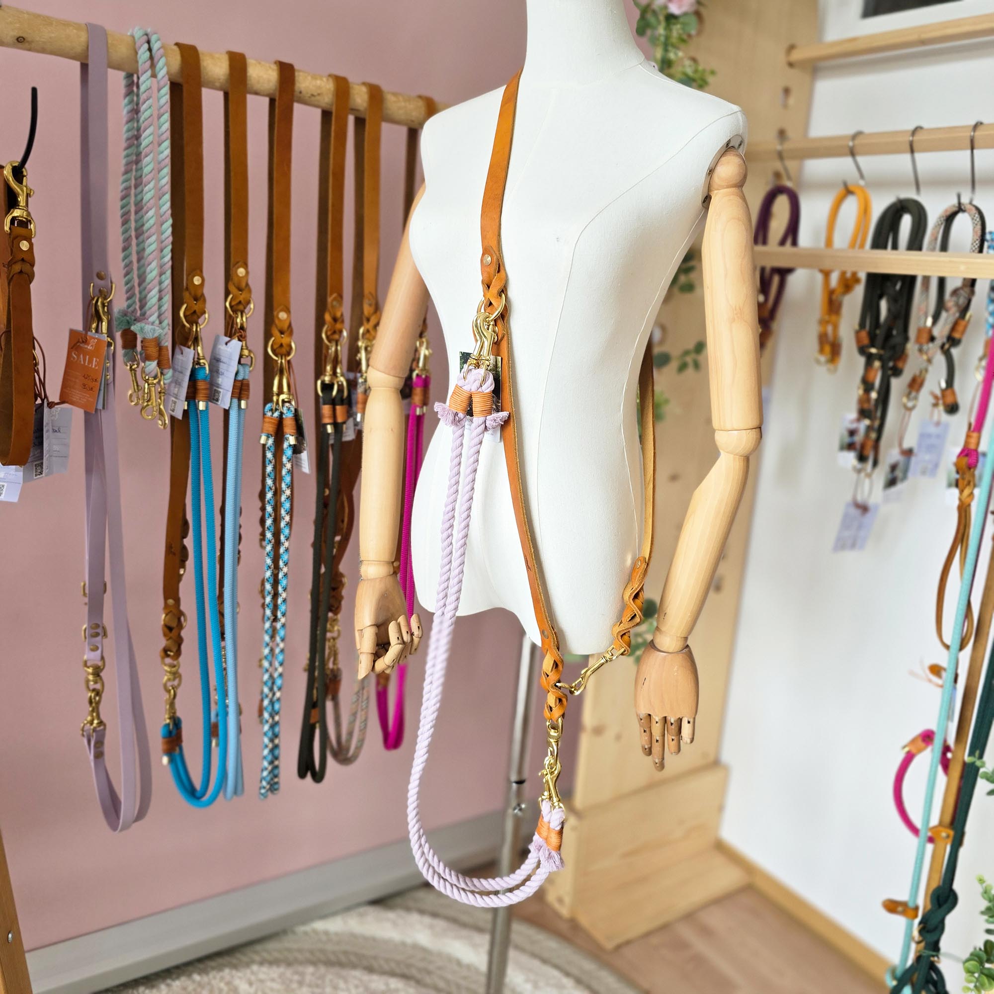 Baumwoll Koppelleine Pastell Lila 2,3m (mittlere Karabiner) + Tauzergel Gratis