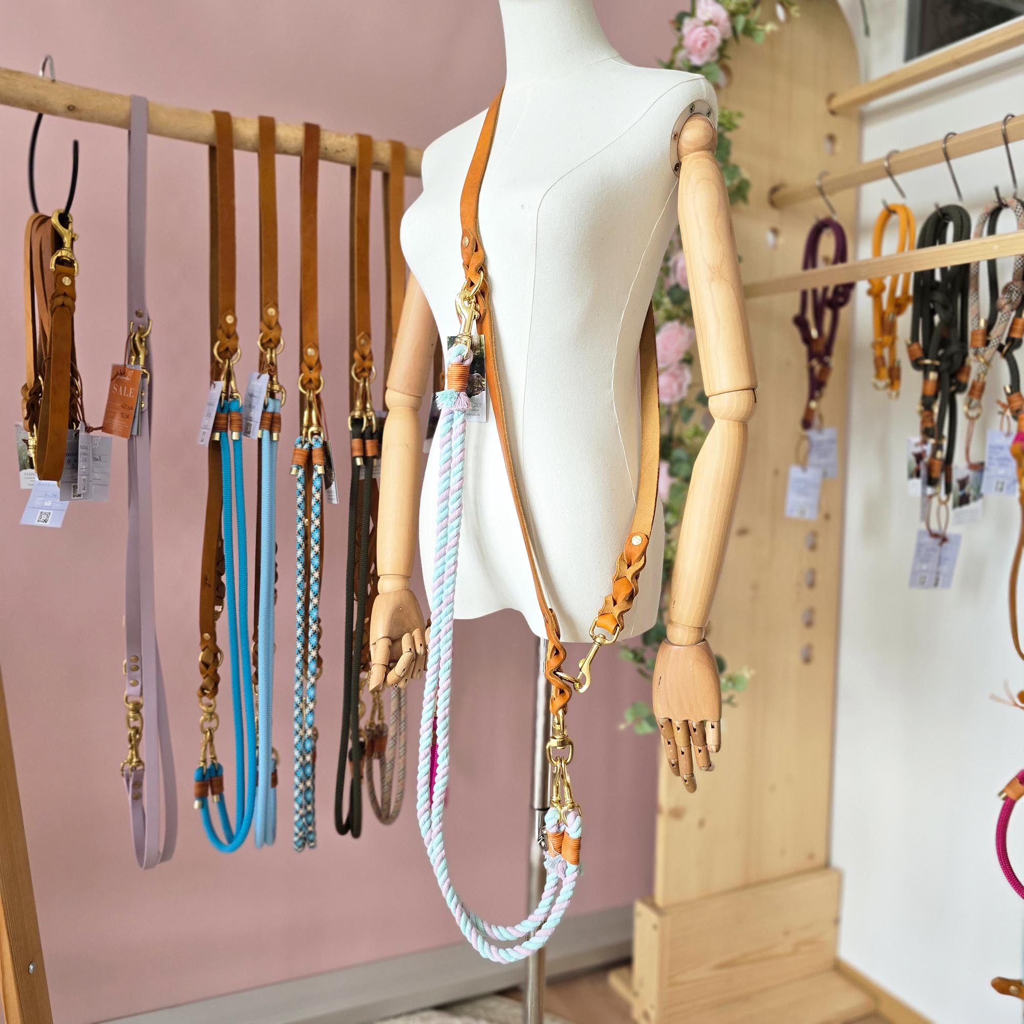 Baumwoll Koppelleine Pastell Mix (mittlere Karabiner) + Tauzergel Gratis