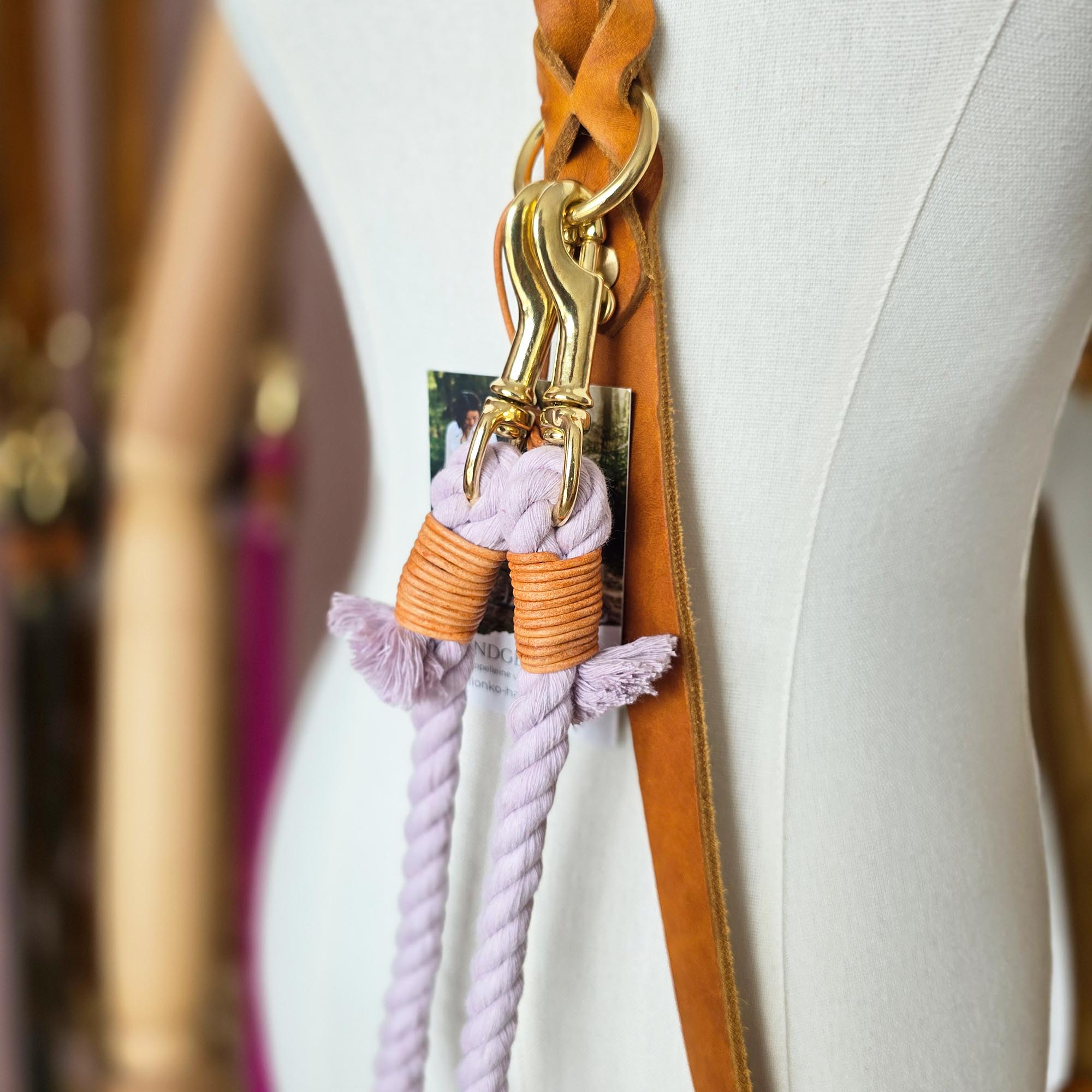 Baumwoll Koppelleine Pastell Lila 2,3m (mittlere Karabiner) + Tauzergel Gratis