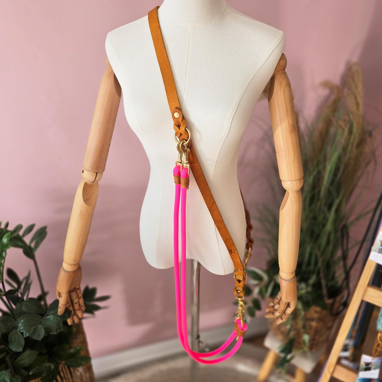 Koppelleine Neon Pink Sonderfarbe (Mittlere Karabiner)